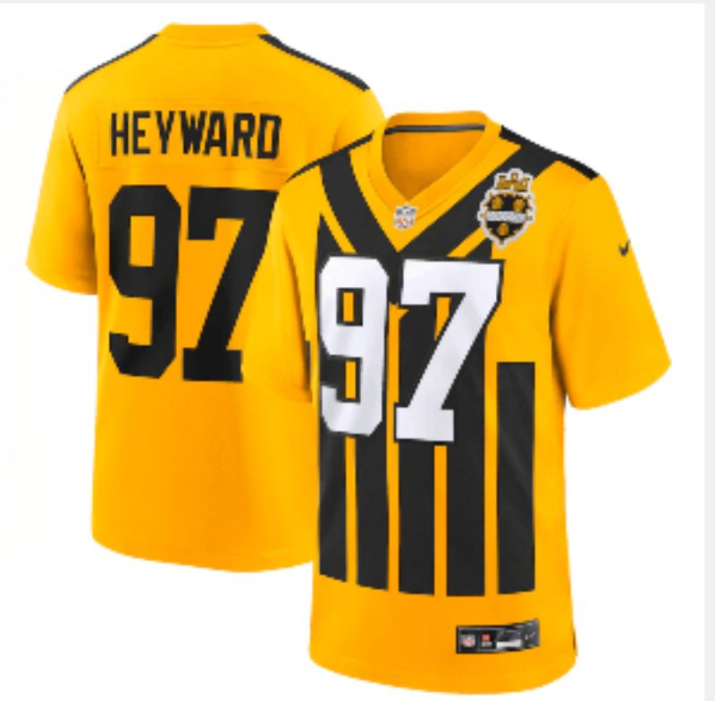 Men 2025 Pittsburgh Steelers 97 Heyward Yellow Retro Nike Limited NFL Jersey style 03
